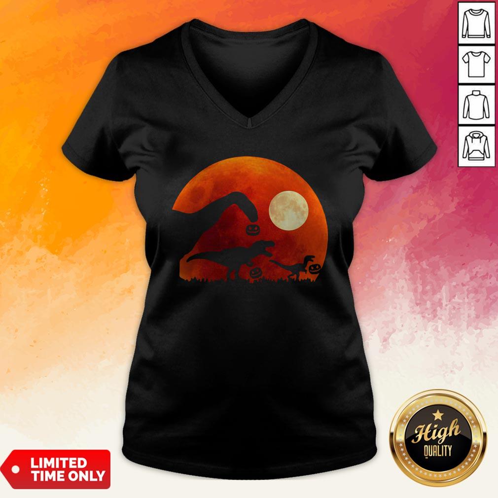 T Rex Dinosaur Pumpkin Halloween Moon Shirt - Image 3