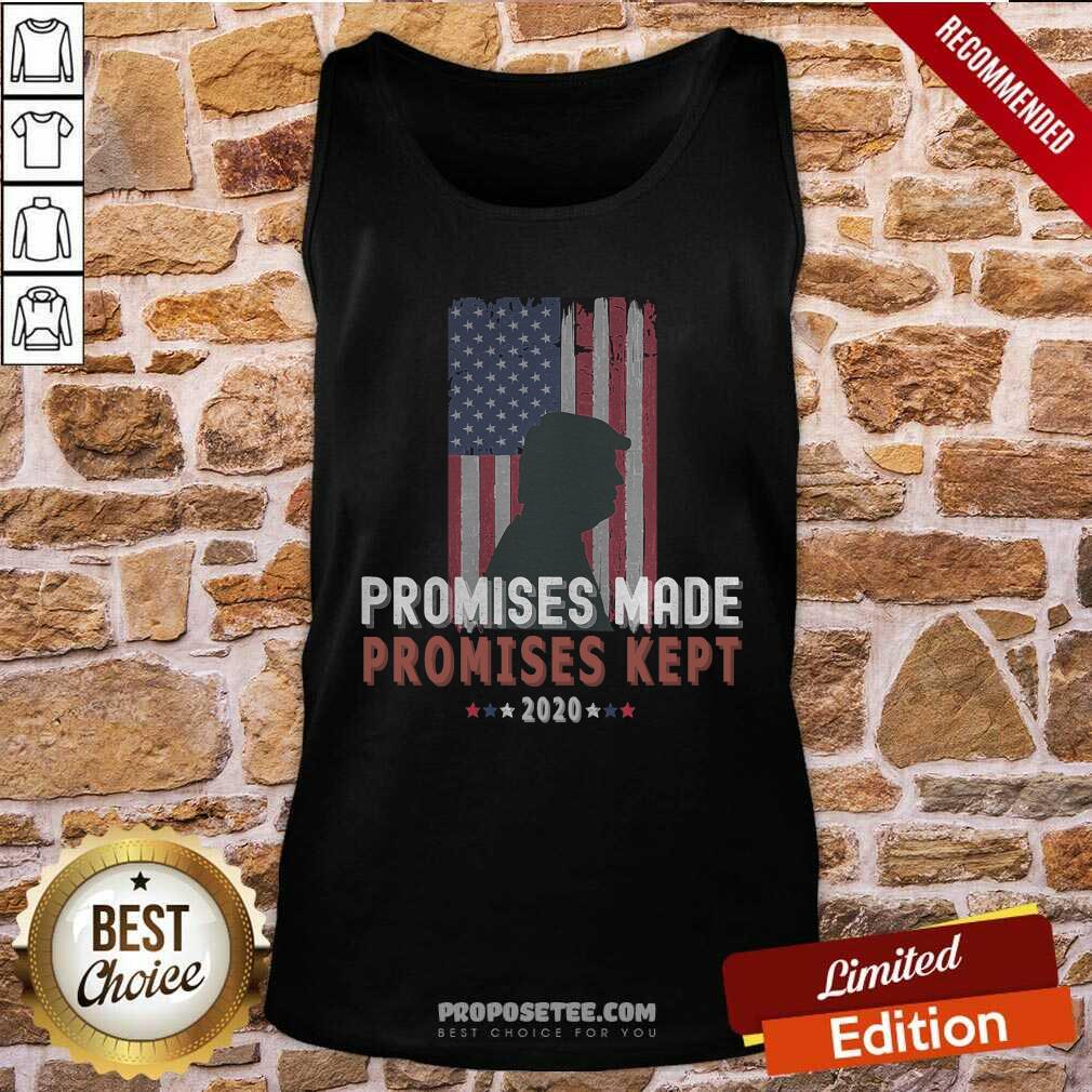 Top Promises Made Promises Kept Pro Trump 2020 American Flag Shirt - Image 3
