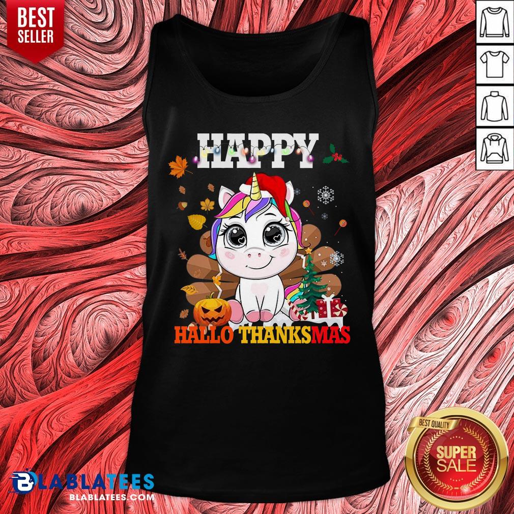 Cute Unicorn Happy Hallothanksmas Halloween Thanksgiving Christmas Shirt - Image 4
