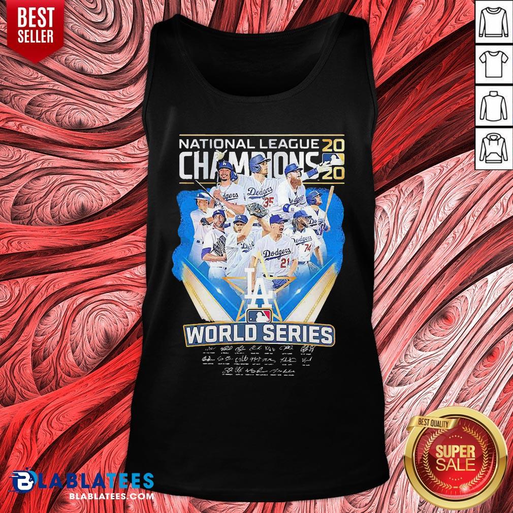 Hot Los Angeles Dodgers National League Champions 2020 World Series Signatures Shirt - Image 4