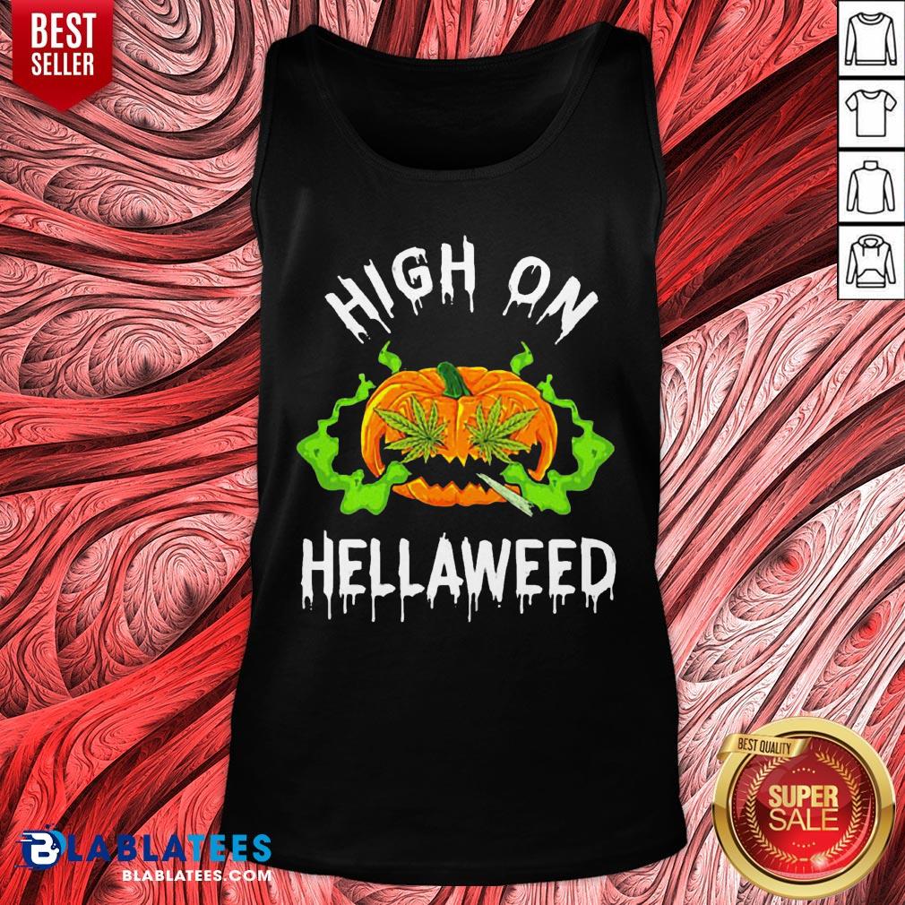 Funny Pumpkin High On Hellaweed Hallooween Shirt - Image 4
