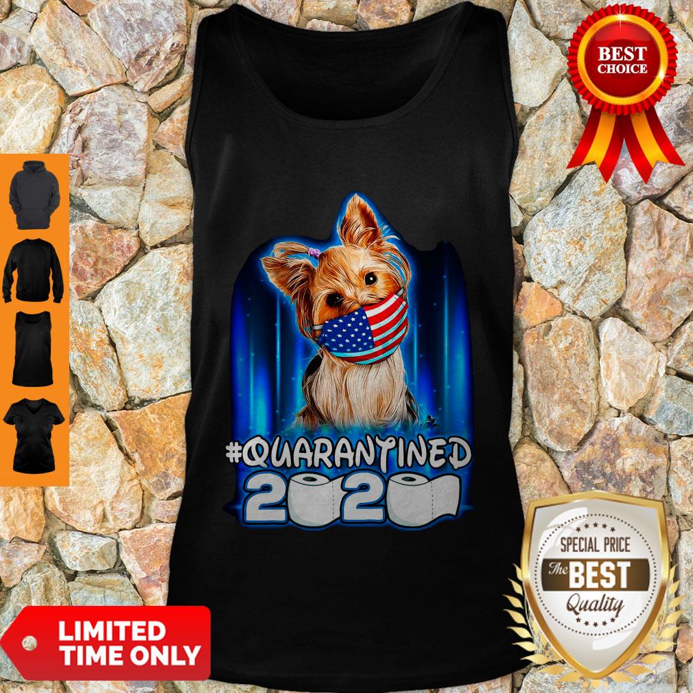 Funny Yorkshire Terrier Face Mask American Flag Quarantined 2020 Toilet Paper Shirt - Image 3