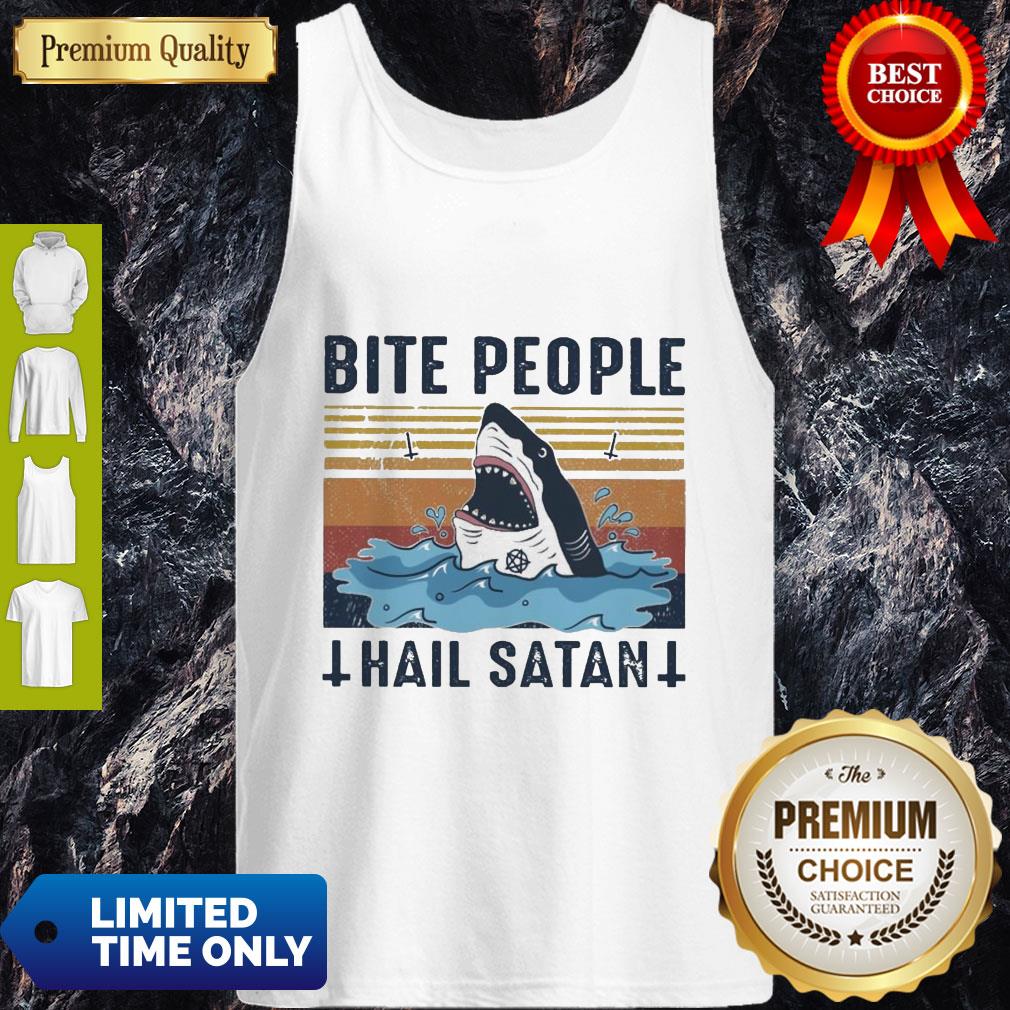 Official Shark Bite People Hail Satan Vintage Shirt - Image 2
