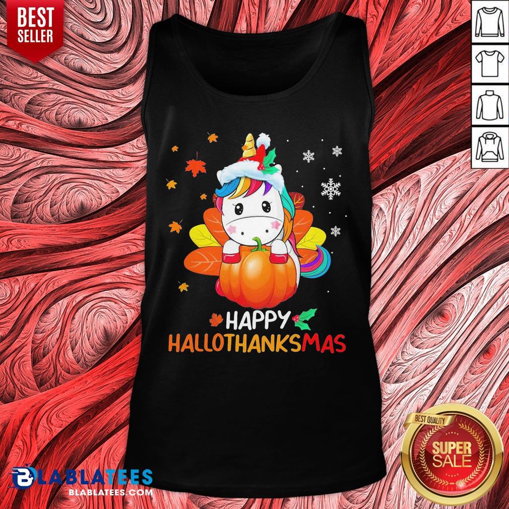 Cute Unicorn Happy Hallothanksmas Halloween Christmas Shirt - Image 4