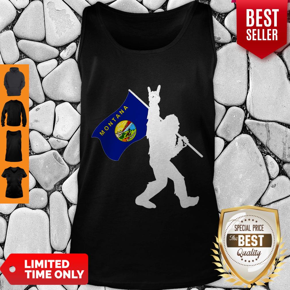 Pretty Bigfoot Middle Finger Montana State Flag Shirt - Image 4