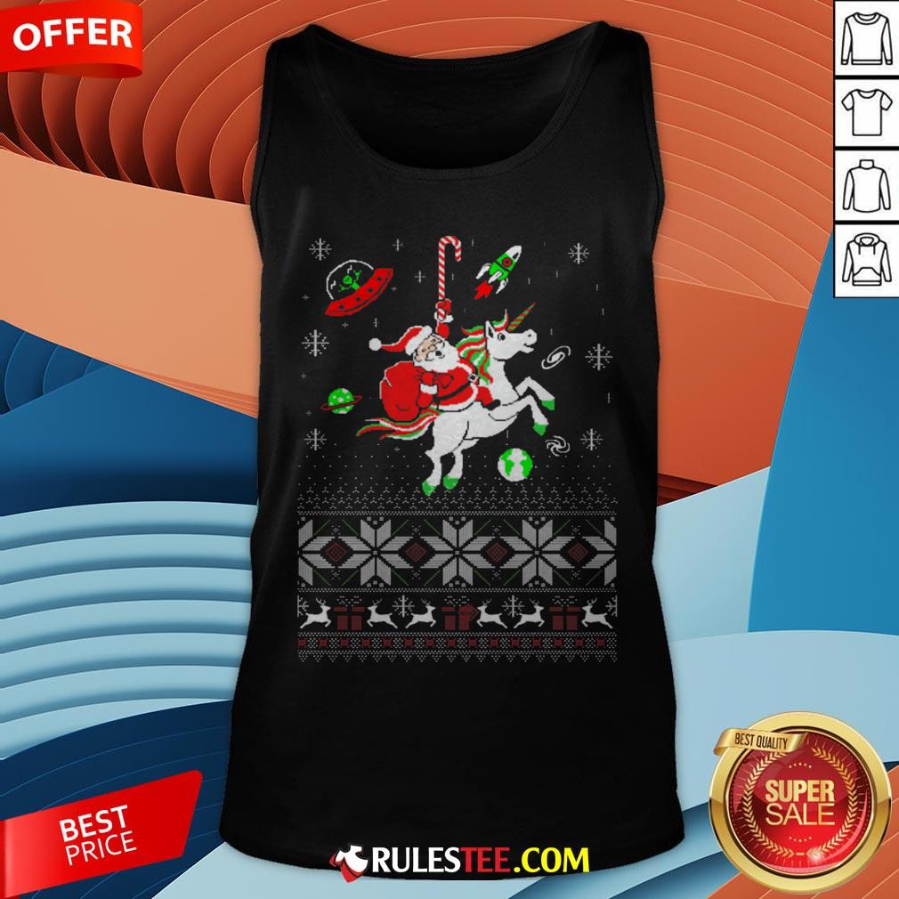 Colorful Santa Unicorn Ugly Christmas Shirt - Image 2