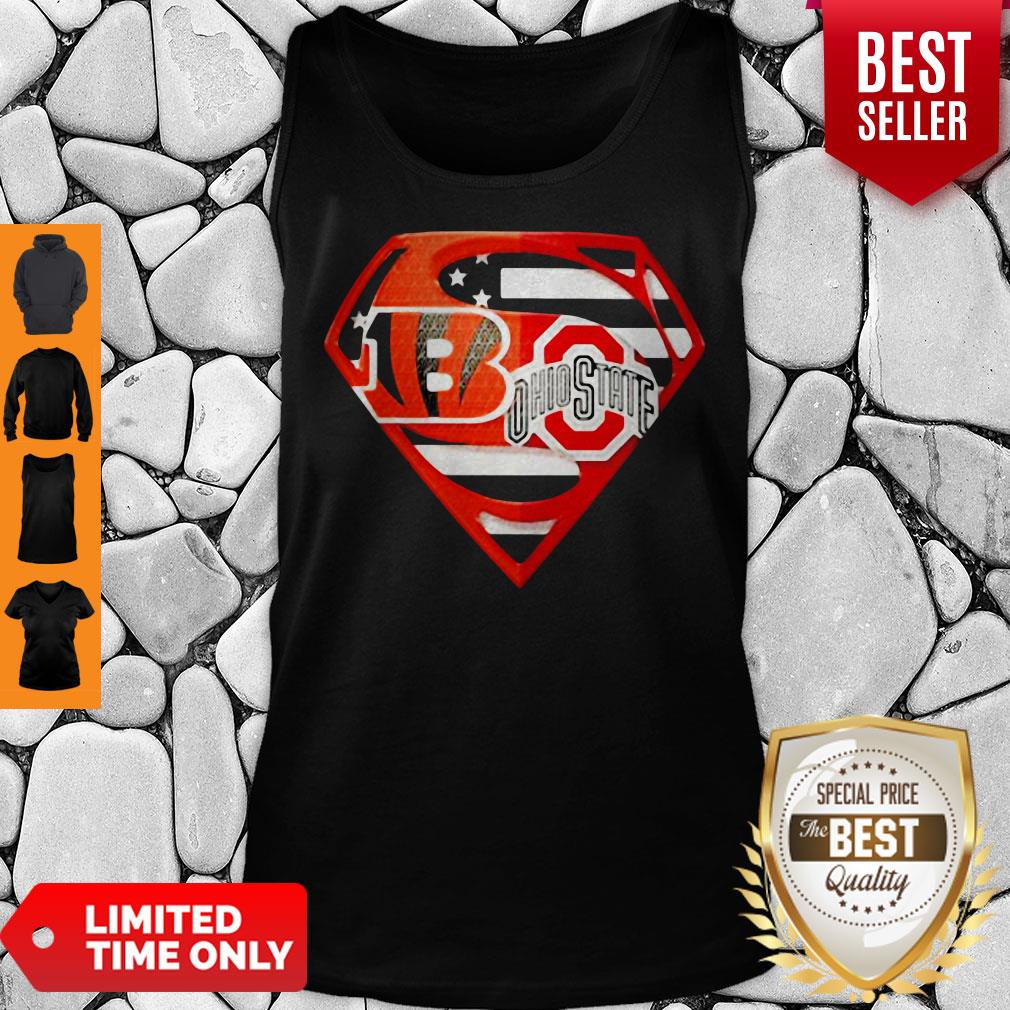 Superhero Cincinnati Bengals And Ohio State Buckeyes Diamond American Flag Independence Day Shirt - Image 2