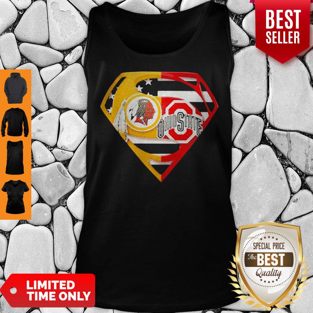 Superhero Washington Redskins And Ohio State Buckeyes Diamond American Flag Shirt - Image 4