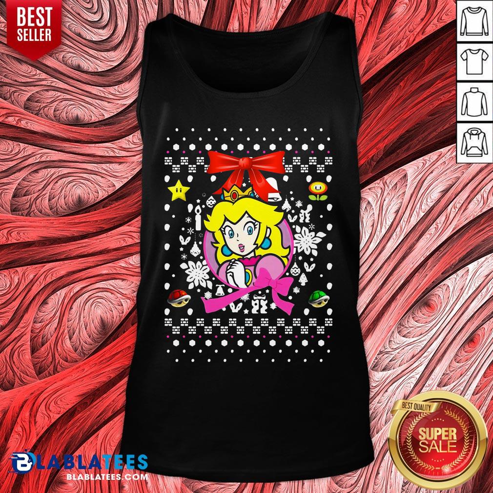 Lovely Junior's Nintendo Ugly Christmas Peach Wreath Shirt - Image 2