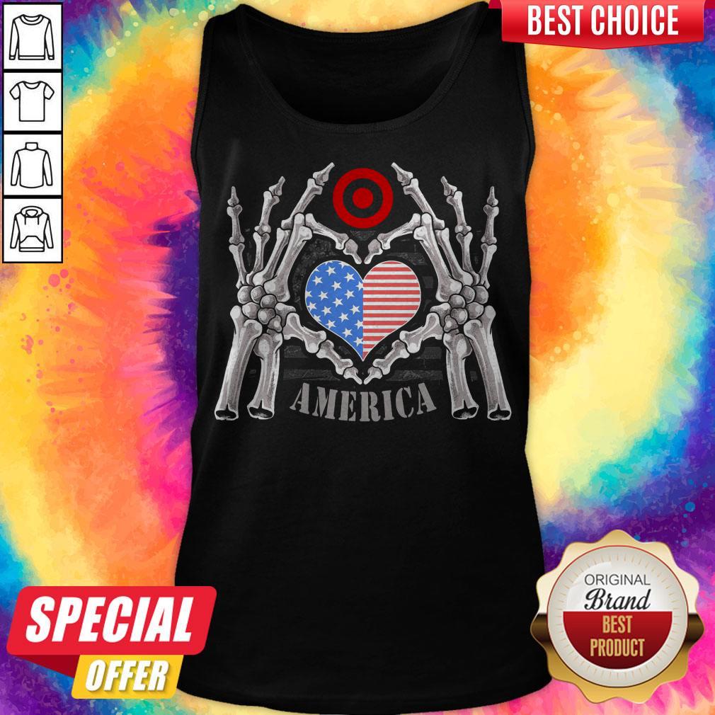 Target Logo America USA Forever Skeleton Skull Bones Hand Shirt - Image 2
