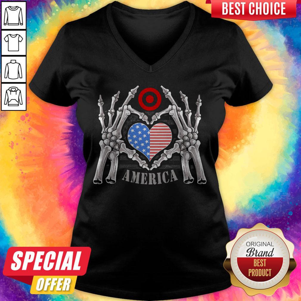 Target Logo America USA Forever Skeleton Skull Bones Hand Shirt - Image 3