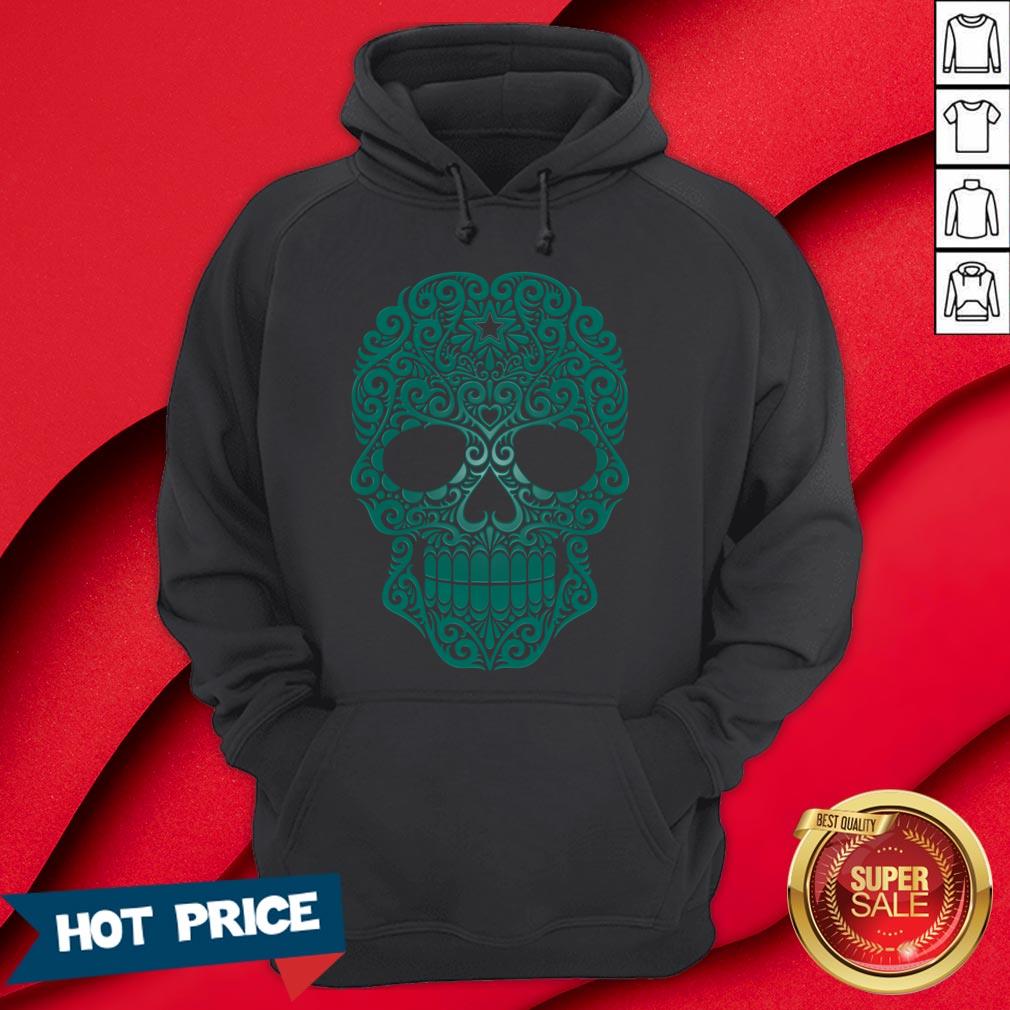 Teal Blue Swirling Sugar Skull Day Of The Dead Shirt - Image 5