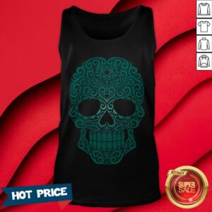 Alternative view of Teal Blue Swirling Sugar Skull Day Of The Dead Shirt
