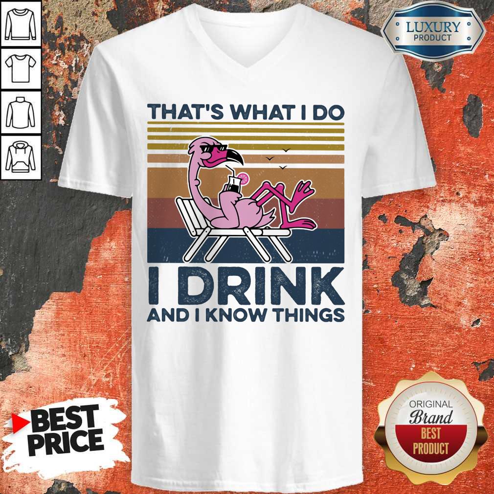 That's What I Do I Drink And I Know Things Flamingo Vintage Retro Shirt - Image 4