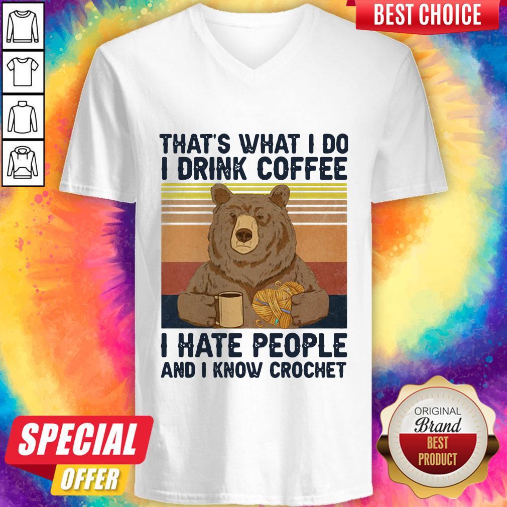 That’s What I Do I Drink Coffee I Hate People And I Know Crochet Bear Vintage Shirt - Image 3