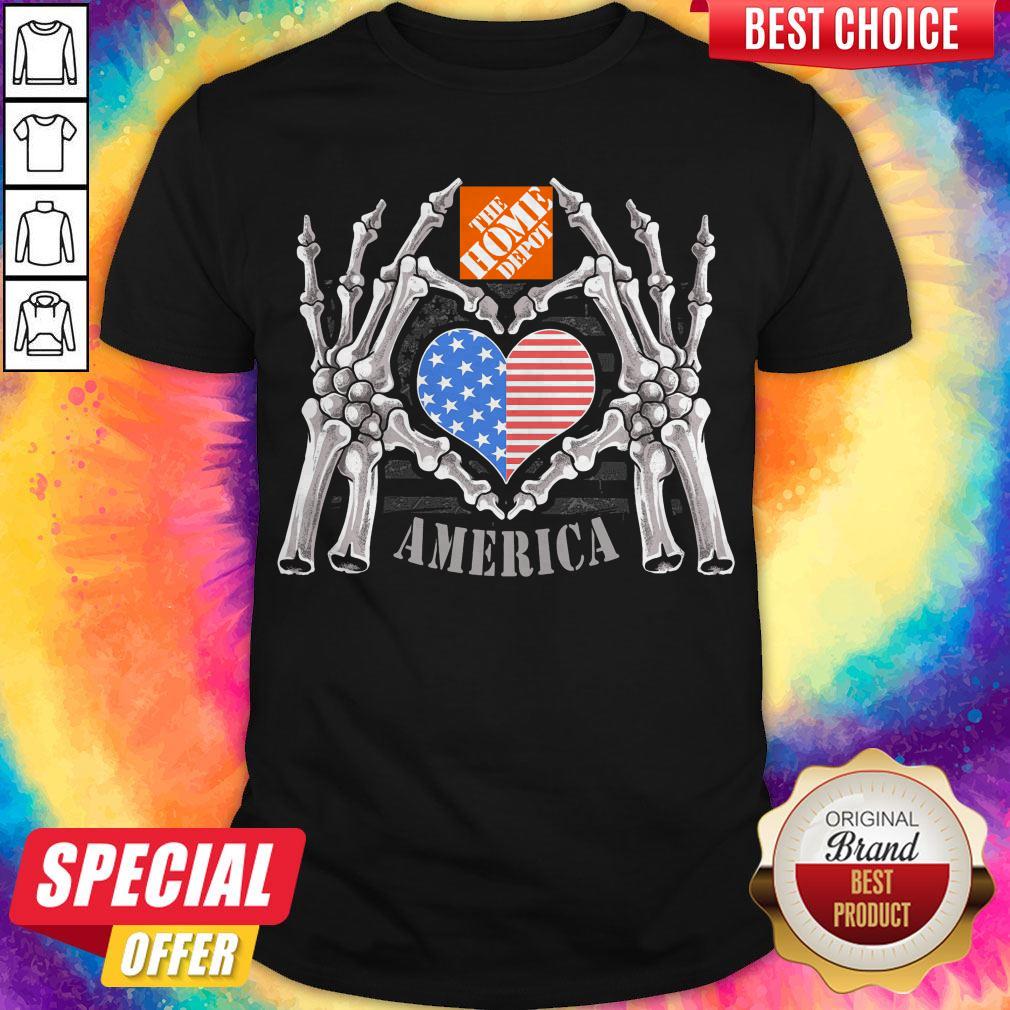 The Home Depot Logo America USA Forever Skeleton Skull Bones Hand Shirt