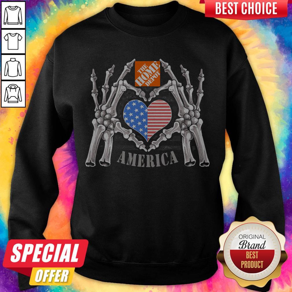 The Home Depot Logo America USA Forever Skeleton Skull Bones Hand Shirt - Image 4