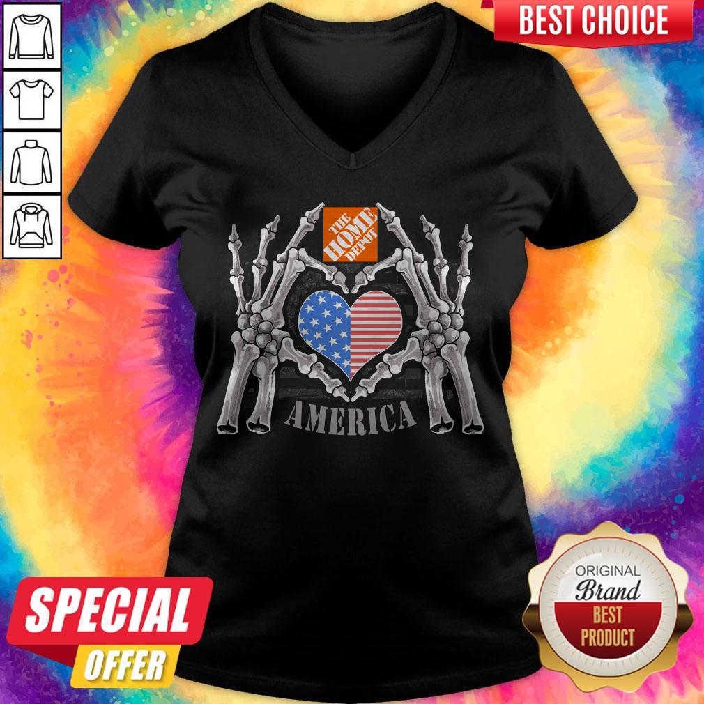 The Home Depot Logo America USA Forever Skeleton Skull Bones Hand Shirt - Image 3
