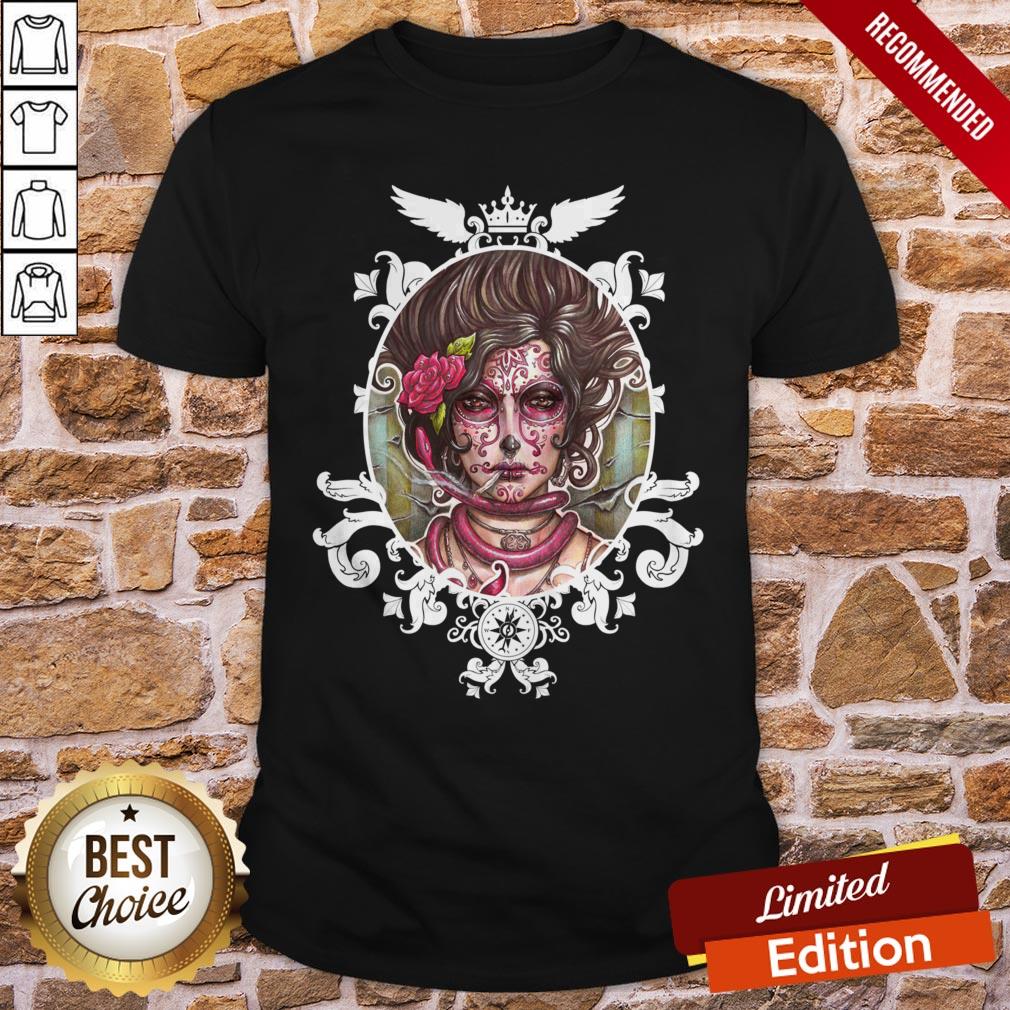 The Mexican Catrina Makeup And Sugar Skulls Dia De Los Muertos Shirt