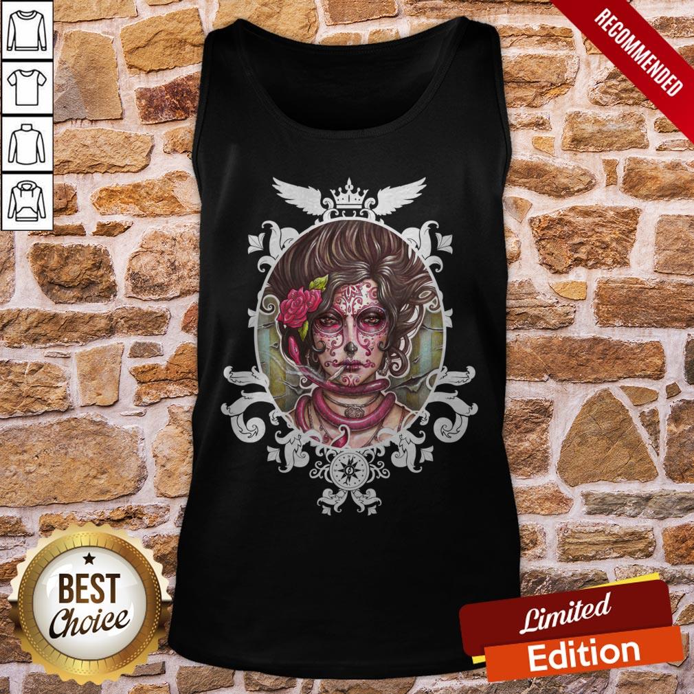 The Mexican Catrina Makeup And Sugar Skulls Dia De Los Muertos Shirt - Image 3
