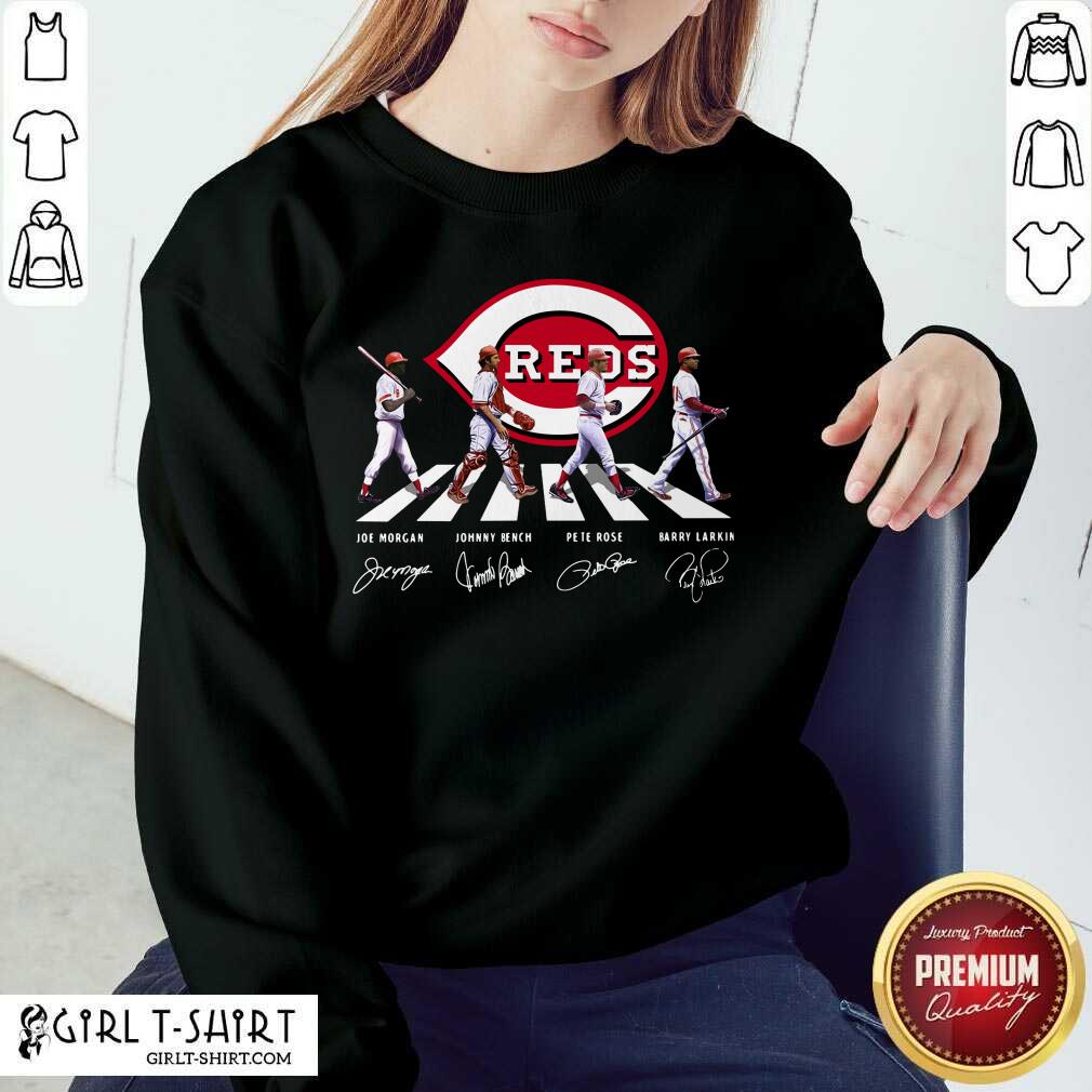 The Reds Joe Morgan Johnny Bench Pete Rose Barry Larkin Signature Abbey Road Shirt - Image 5