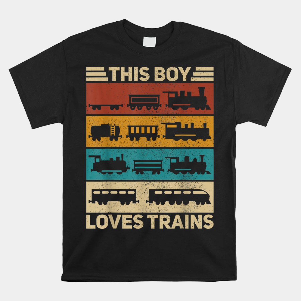 This Boy Loves Trains Lover Retro Wagon Train Shirt - Image 5