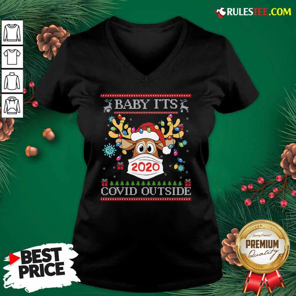 Top Baby It’s Covid Outside Reindeer Wear Mask 2020 Lights Christmas Shirt - Image 3