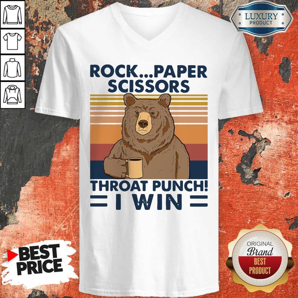 Top Bear Rock Paper Scissors Throat Punch I Win Vintage Retro Shirt - Image 2