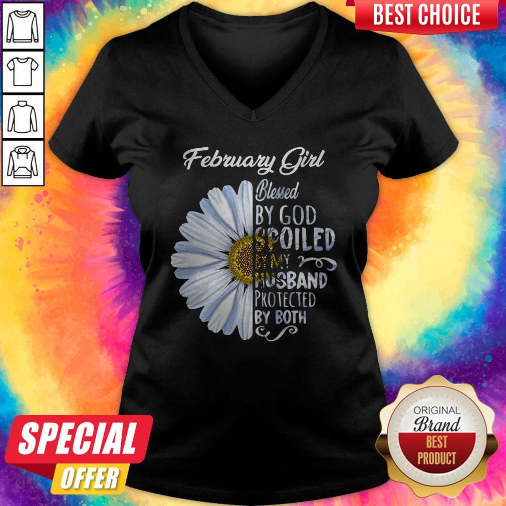 Top Chrysanthemum Flower February Girl Blessed By God Spoiled By My Husband Protected By Both Shirt - Image 2