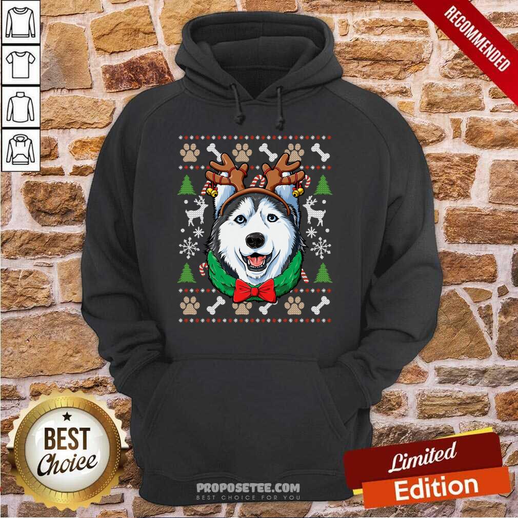 Top Cute Husky Ugly Sweater Christmas Shirt - Image 2