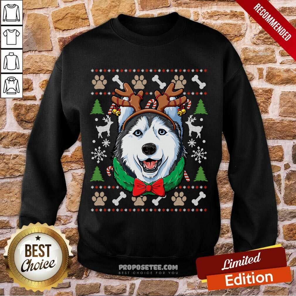 Top Cute Husky Ugly Sweater Christmas Shirt - Image 5