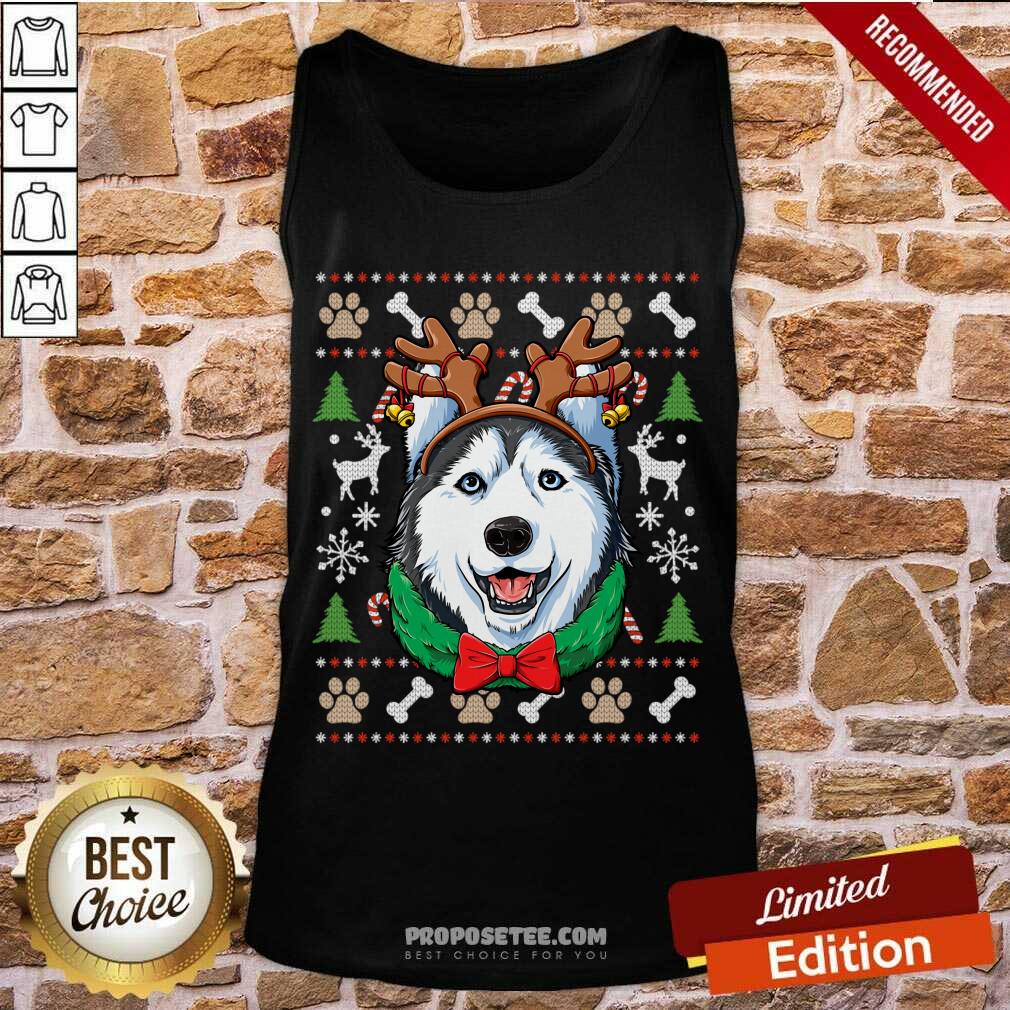 Top Cute Husky Ugly Sweater Christmas Shirt - Image 4