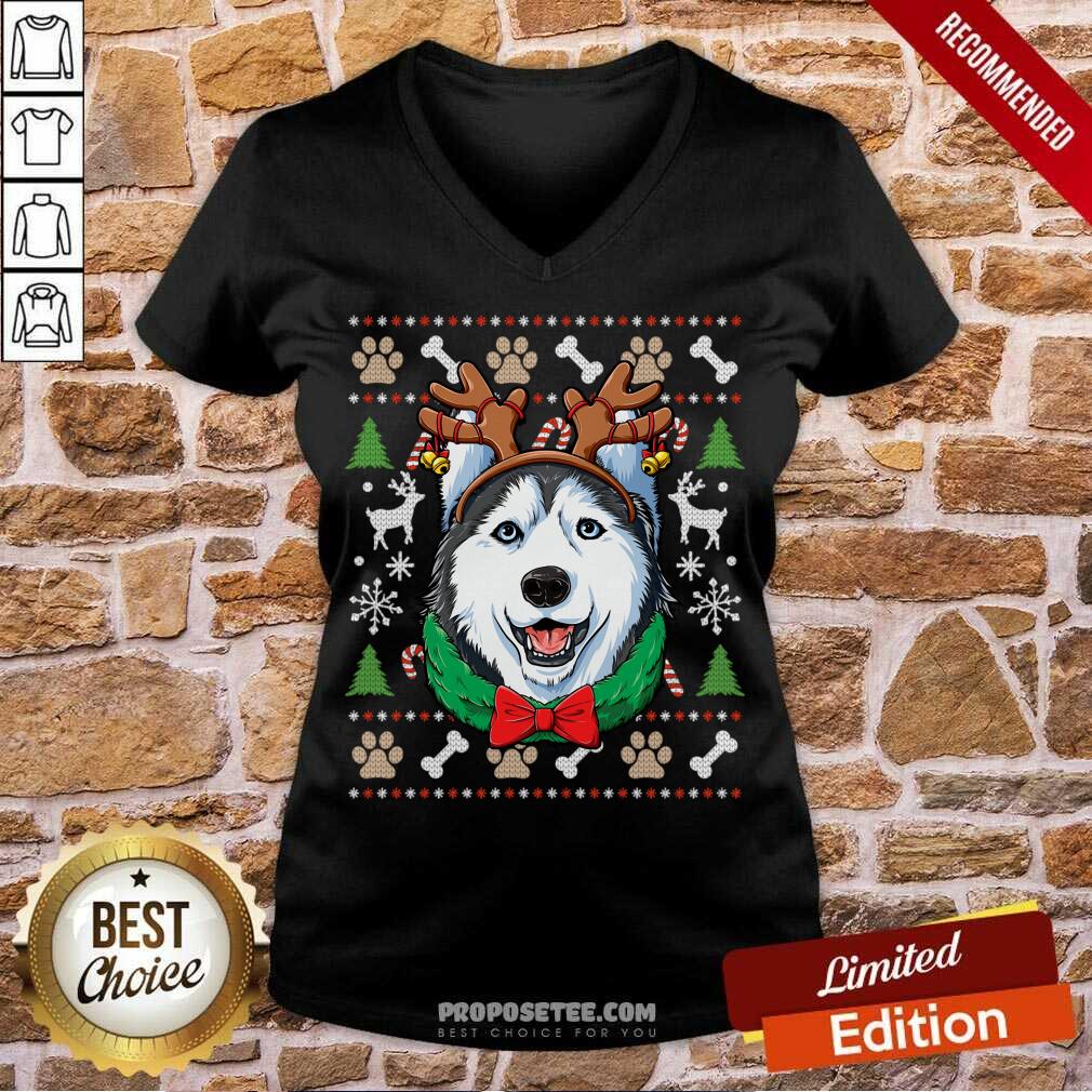 Top Cute Husky Ugly Sweater Christmas Shirt - Image 3