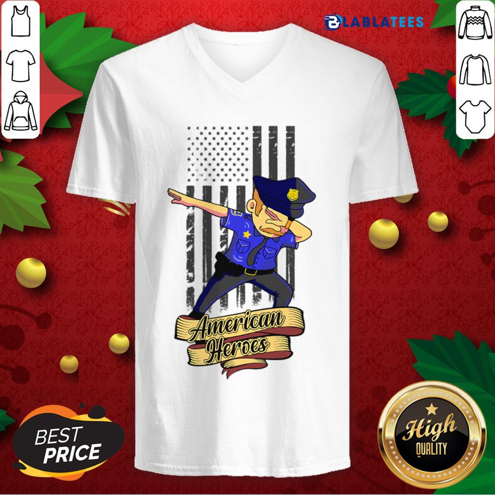 Top Dabbing Police Man Ameican Heroes Us Flag Shirt - Image 3