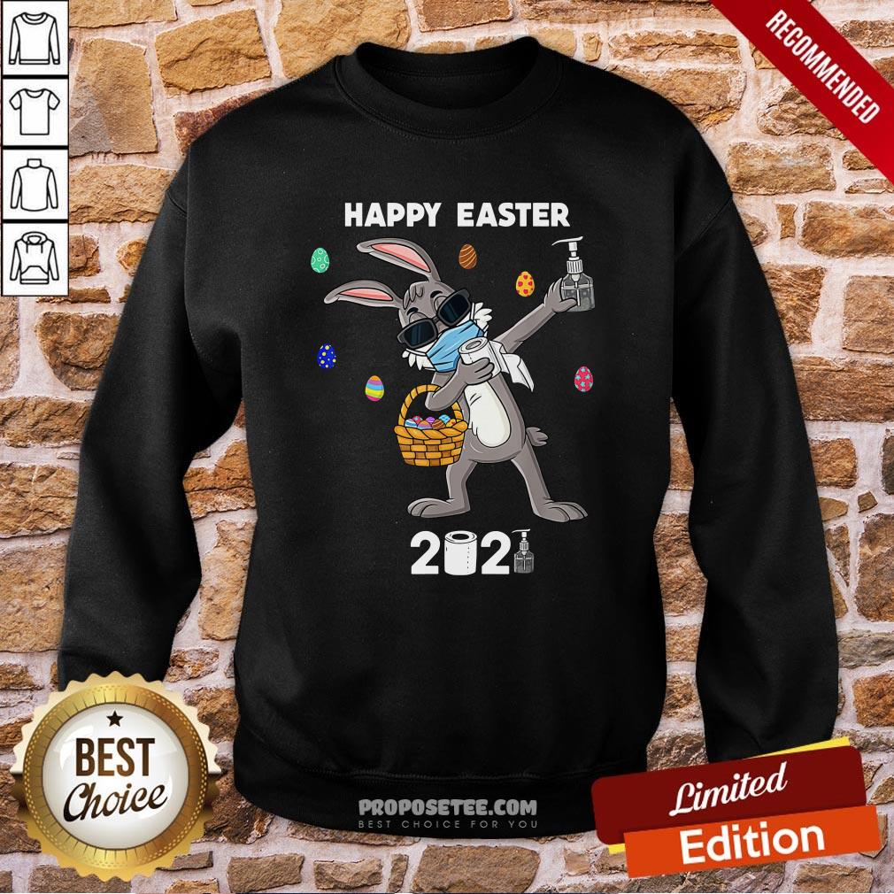 Top Dabbing Rabbit Face Mask Happy Easter 2021 Shirt - Image 4