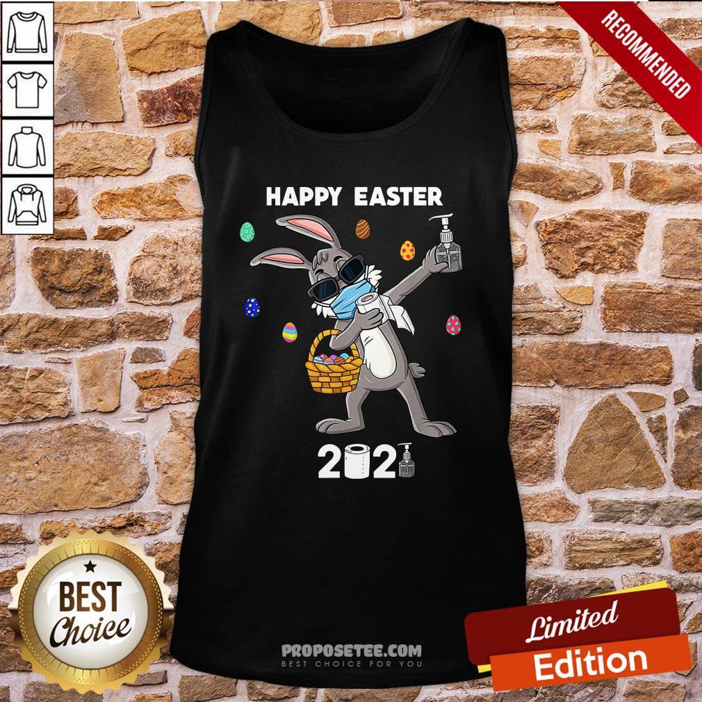 Top Dabbing Rabbit Face Mask Happy Easter 2021 Shirt - Image 3