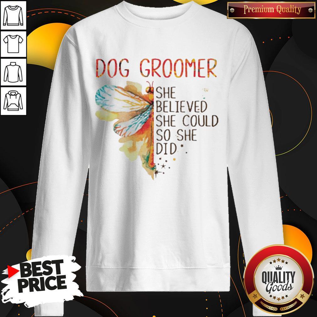 Top Dragonfly Dog Groomer She Believed She Could So She Did Shirt - Image 4