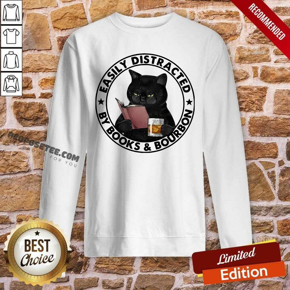 Top Easily Distracted By Books And Bourbon Cat Shirt - Image 4