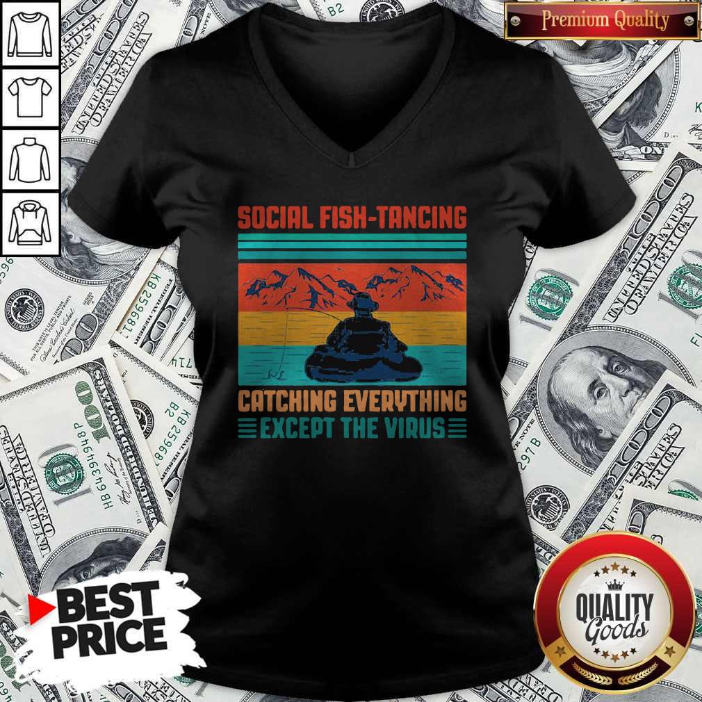 Top Fishing Social Fishtancing Catching Everything Except The Virus Vintage Retro Shirt - Image 2