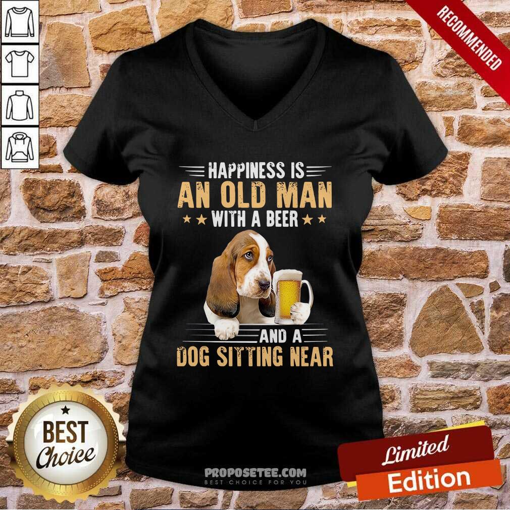 Top Happiness Is An Old Man With A Beer And A Dog Sitting Near Shirt - Image 5