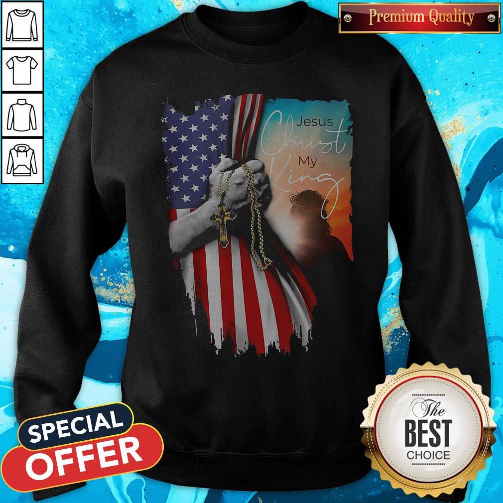 Top Jesus Christ My King American Flag Independence Day Shirt - Image 4