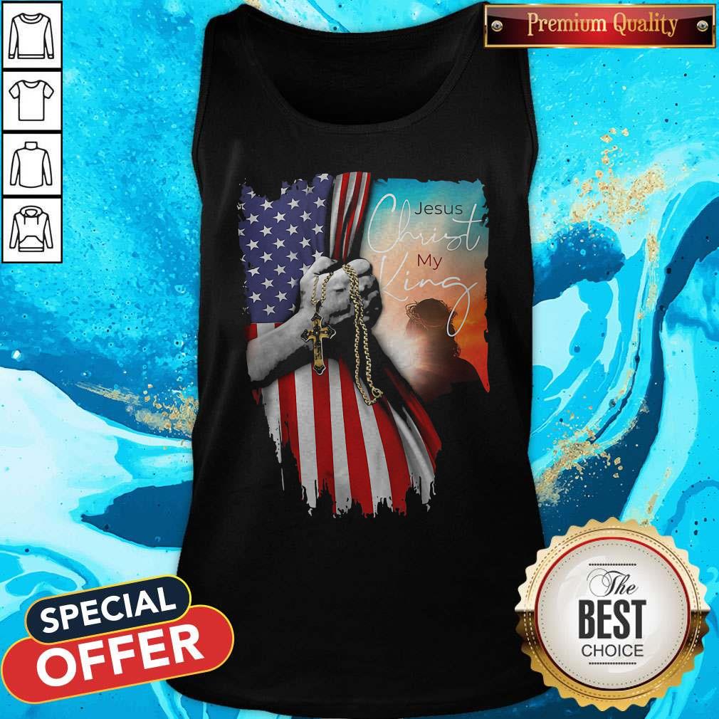 Top Jesus Christ My King American Flag Independence Day Shirt - Image 3