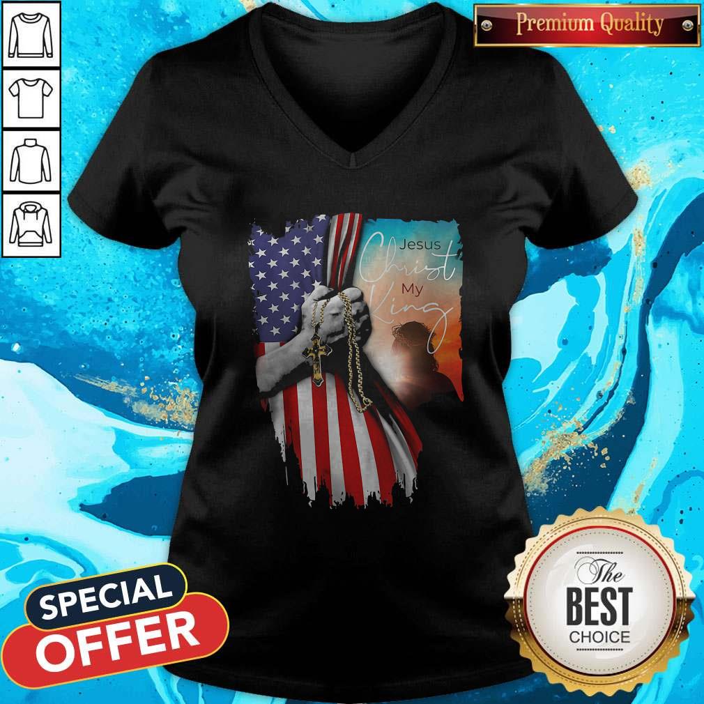 Top Jesus Christ My King American Flag Independence Day Shirt - Image 2