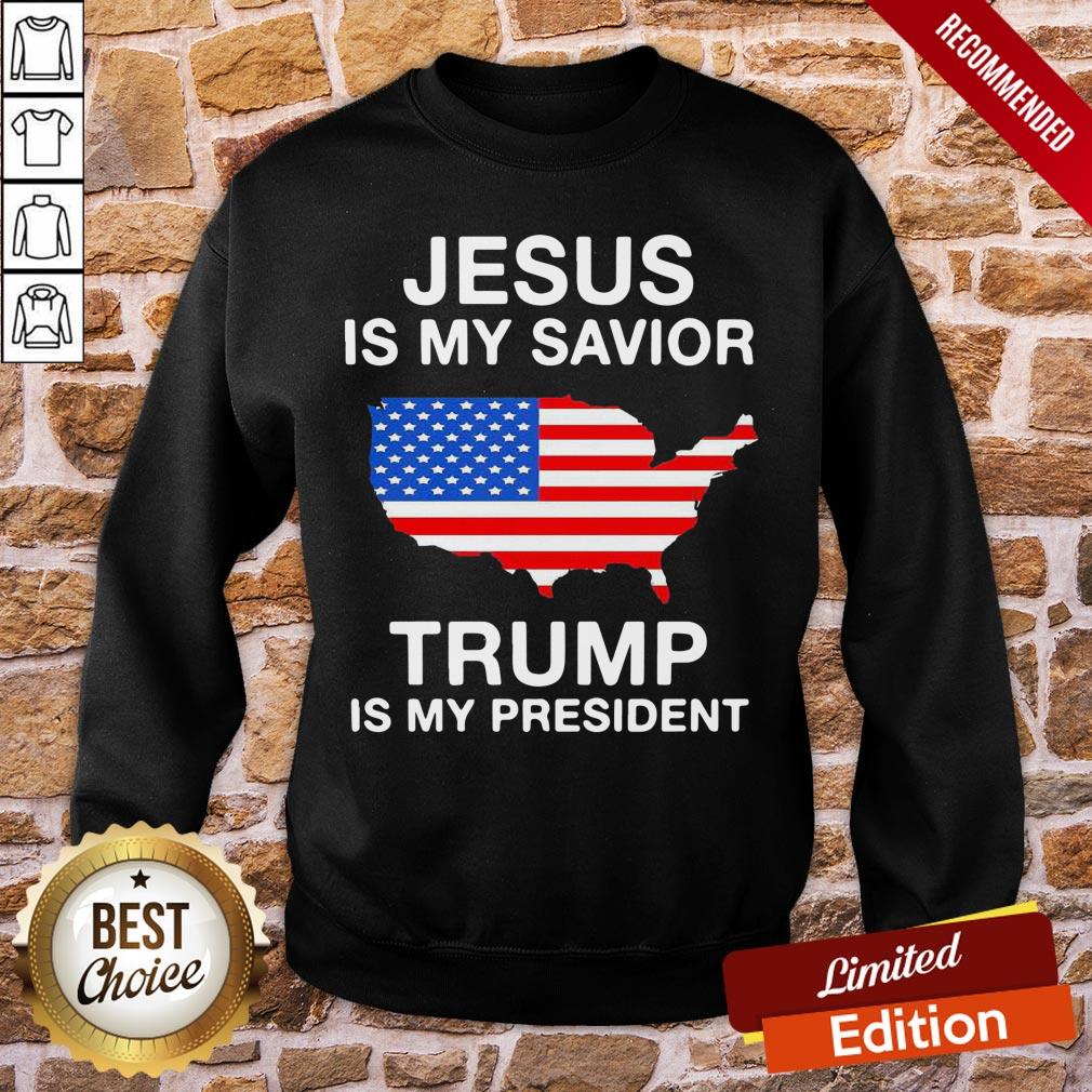 Top Jesus Is My Savior Trump Is My President American Flag Shirt - Image 4