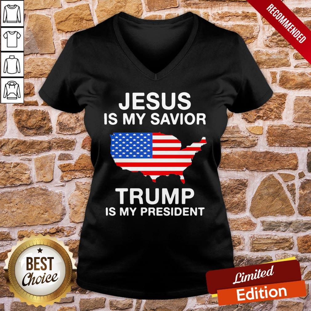 Top Jesus Is My Savior Trump Is My President American Flag Shirt - Image 2