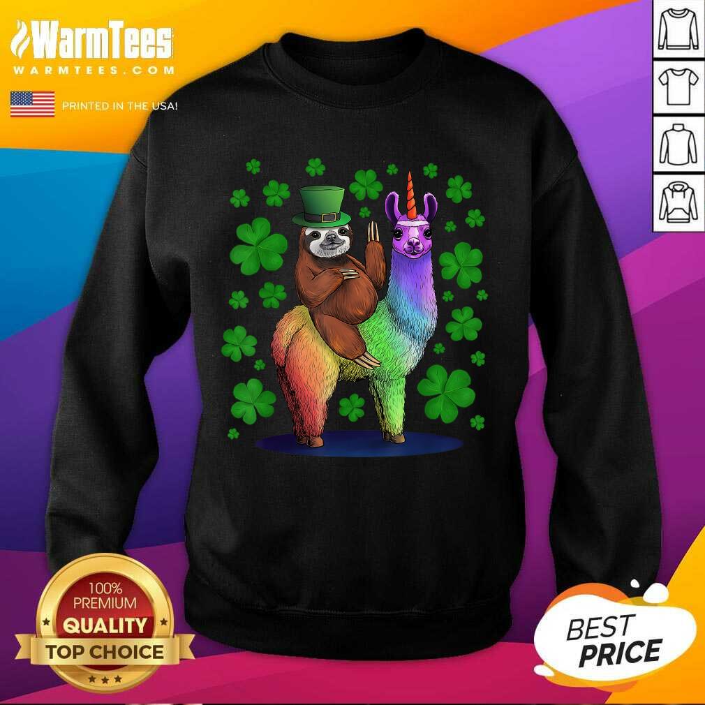 Top Leprechaun Sloth Riding Llama Unicorn St Patricks Day Shirt - Image 3