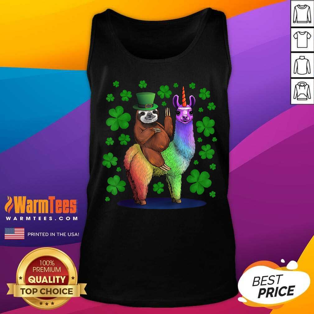 Top Leprechaun Sloth Riding Llama Unicorn St Patricks Day Shirt - Image 4