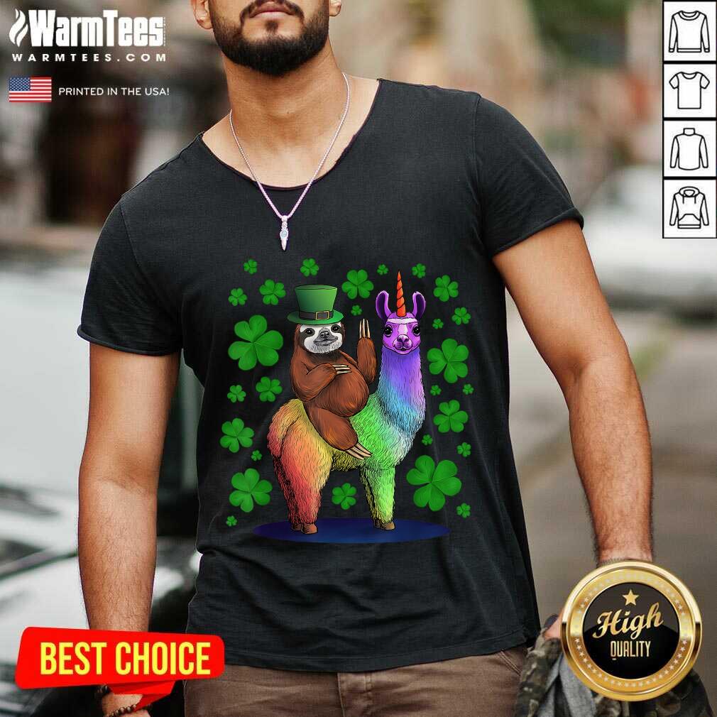 Top Leprechaun Sloth Riding Llama Unicorn St Patricks Day Shirt - Image 5