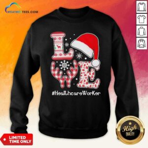 Alternative view of Top Love Hat Santa And Reindeer #Heathcare Worker Ugly Christmas Shirt