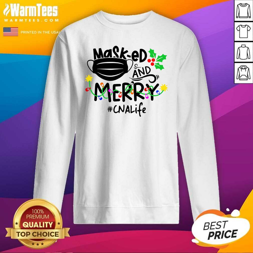 Top Mask-ed And Merry Christmas Cna Life Shirt - Image 3